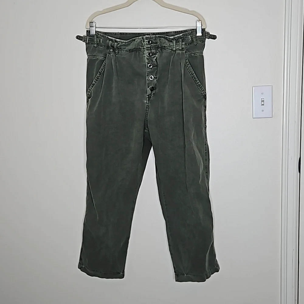 FREE PEOPLE Compass Star Cotton Green Trousers Size 12 - Picture 2 of 13